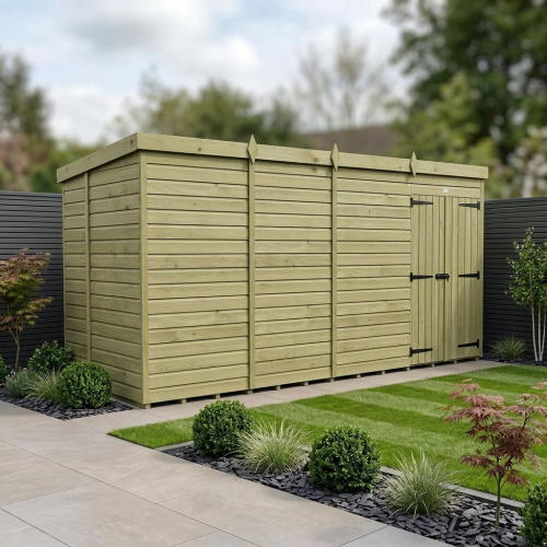 15 x 6 Pent Shed Tanalised (Double Door, No Windows)