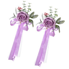 2PCS Artificial Flower Chair Back Decoration With-Purple