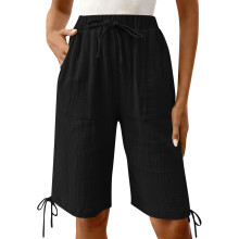 Shorts for Women Length High Baggy Shorts with Pockets-Black M