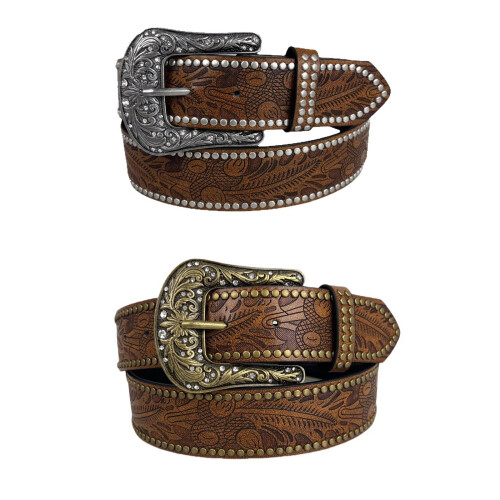 Adjustable Width Cowboy Belt Distressed Waist-Bronze 120cm 2