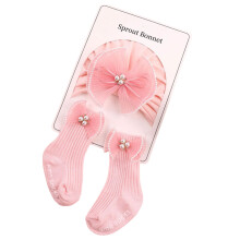 Baby Hat & Socks Ultra Soft Component Newborn-Pearl big bow