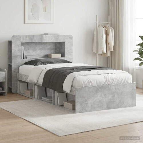 VidaXL vidaXL Bed Frame with Storage with Headboard Concrete Grey 75 x 190 cm