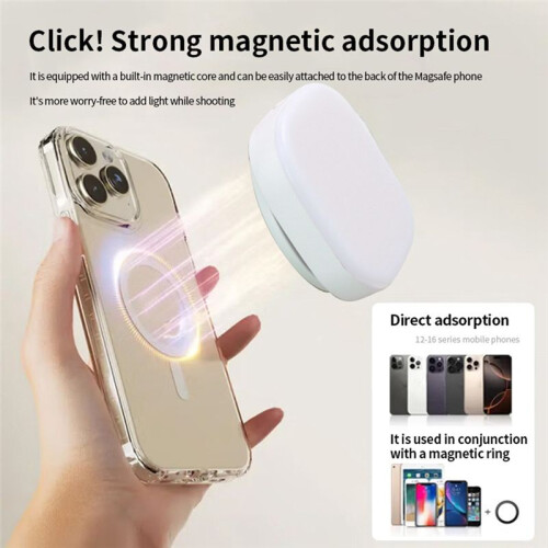 Magnetic Selfie Light Type-C Rechargeable Portable Phone Light Foldable Ring Light with Mirror for  & Android 2