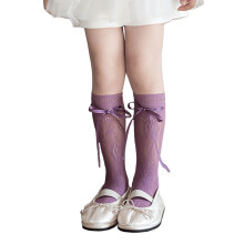 Pair Kids Lace Bows Knees High Stockings Soft Stretchy-Purple