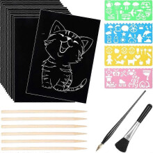 Scratch Paper Art Set 50 Sheets 7.8x11.2 in Black Coated Scratchboard Paper Scratch Paper for Kids