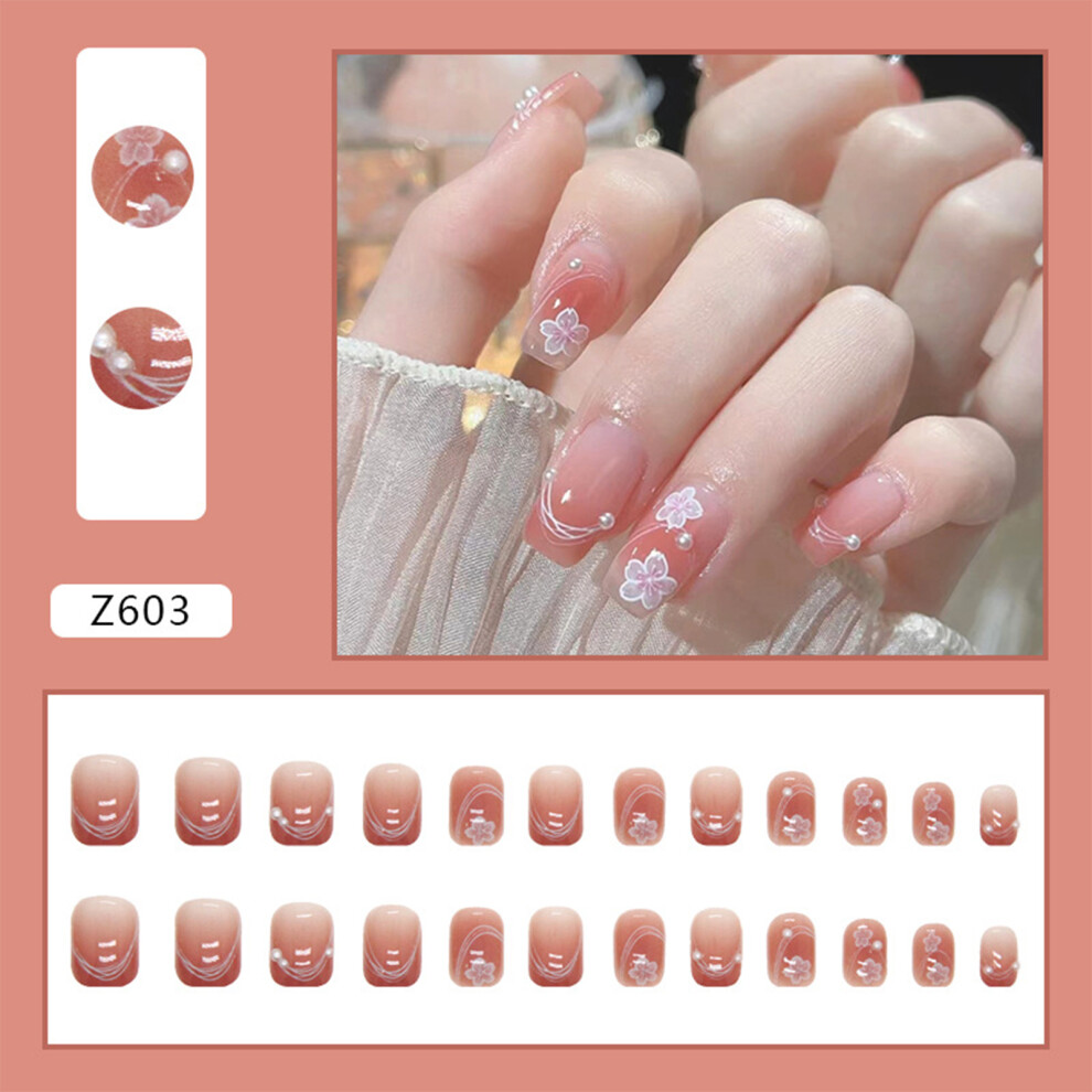 Reach-Tools (Jelly Glue Model) Glossy Pink Sakura Fake Nails For Women