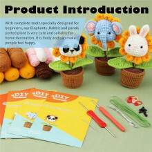 Kit de Crochê para Iniciantes, DIY Animal Panda,Elefante,Kit de Crochê de Coelho,Kits de Tricô de Crochê em Vasos para Adultos Iniciantes