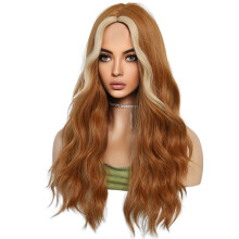 Orange 60cm Wig Long Curly Hair Medium Parted No Bangs  Covering Fiber Simulation European American Wigs