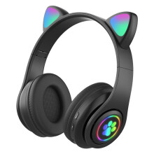 Compatibele B39 draadloze Bluetooth-koptelefoon met kattenoortjesdesign, LED-gradiëntverlichting (kleur: zwart): Zwart verrassingscadeau
