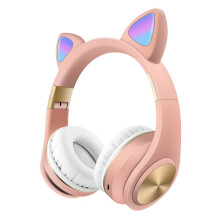 Cluasáin chearrbhachais Bluetooth thar chluas cruth-chluas cat le soilsiú (bándearg): bándearg Bronntanas Iontas
