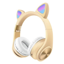 Cluasáin chearrbhachais Bluetooth thar chluas cruth-chluas cat le soilsiú (ór): Bronntanas Iontas órga