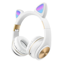 Cluasáin chearrbhachais Bluetooth thar chluas cruth-chluas cat atá comhoiriúnach le solas (bán): Bronntanas Iontas Bán