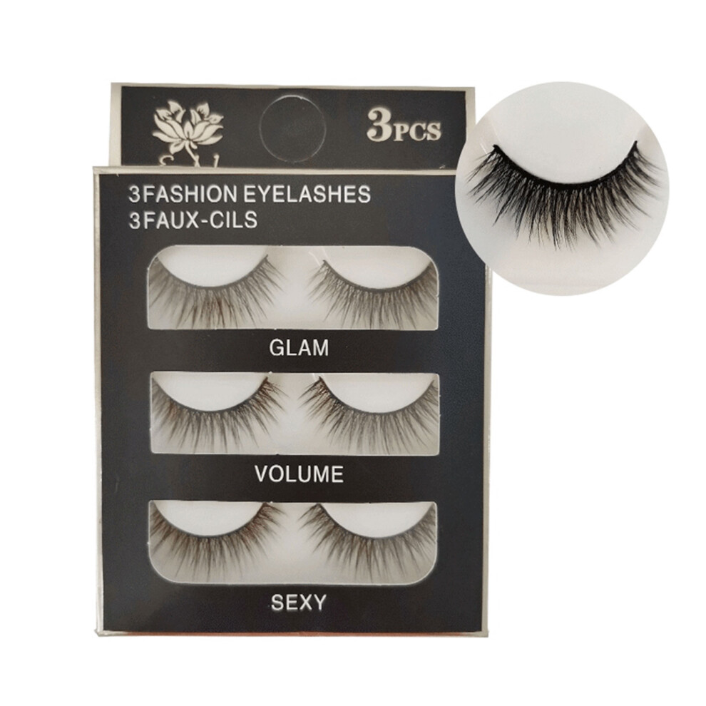 Hue-Grain (1Models) 3D False Eyelashes, 3 Pairs, Natural Look, Reusable