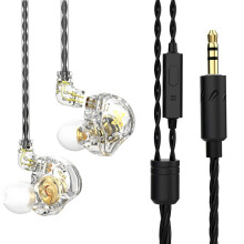 Compatibele QKZ AK6 MAX in-ear hoofdtelefoon met dynamische driver, krachtige bas en afstandsbediening, versie: met microfoon (transparant wit): verr