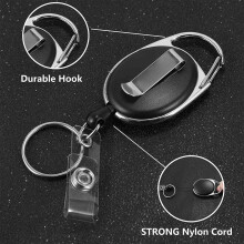 Extendable Key Fob, Set of 4 ID Jojo Badge Reel with Vinyl Strap and Key Ring, Extendable Lanyard, Carabiner