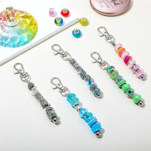 20Pcs Beaded Keychain Strips Bulk Blank Silver Beads Keychain Crafts Accessories European Large Hole Jewelry