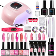 (3) All-in-One Nail Art Kit 6+4 Gel Polish Extension Gel Nail Lamp Buffer Drill Decoration Set Home Professional Manicure Set