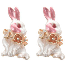 2X Rabbit Flower Wrench Enamel Brooches Women Men Alloy Rhinestone Animal Wedding Banquet Party Brooch