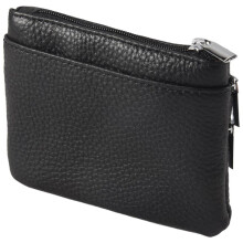 Leather Change Coin Purse with 4 Pockets and Keychain for Women Black