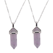 2X Crystal Hexagonal Healing Point Amethyst Pendant Cut Pendant Necklace