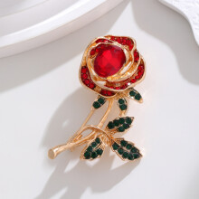 Retro Rose Flower Brooch Pins for Women Crystal Lapel Pins Elegant Cubic Zirconia Crystal Rhinestone Brooch Pin Red