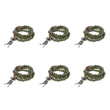 6X Olive Green Sandalwood Beads Buddha Buddhist Mala Stretch Necklace Rosary 29 inch