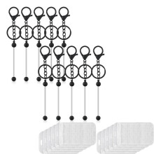 20 PièCes de Barres de Porte-CléS en Perles, Barres de Porte-CléS DIY pour Perles, Dont 10 Barres de Porte-CléS en Perles, 10 Pochettes (Noir)