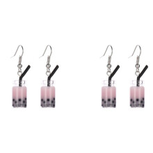 2X Brincos Engraçados de LimãO, Gelo, Chá Preto, Pérola, Chá, Leite, Boba, Chá, Bolha, Brincos Engraçados, para Mulheres, Rosa