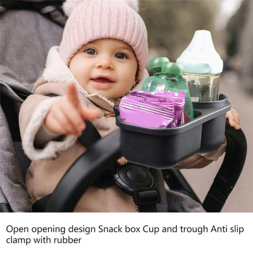 Stroller Snack Holder, Stroller Cup Holder with Snacks Holder, Universal Stroller Snack Catcher and Drinks Holder 2