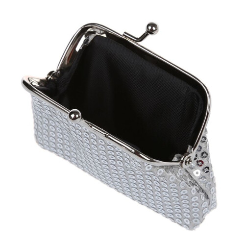 2X Women's Sequins Coin Purse Buckle  Wallet(Silver) 1