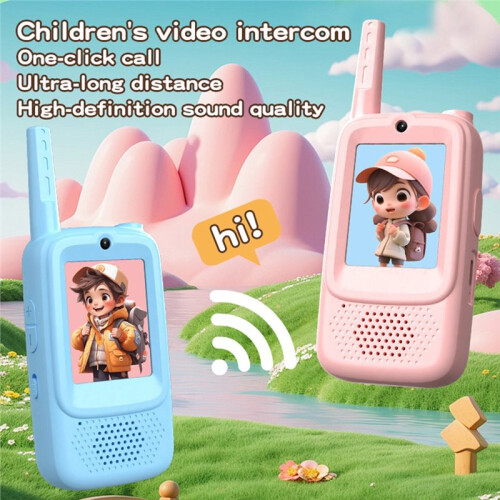 Vídeo Interfone Infantil com Tela de 2 Polegadas, Câmeras Frontal e Traseira Duplas, Suporte para Mudança de Voz, Design de Desenho Animado, Ideal 2