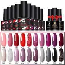 (Set05) Nee Jolie Nail Gel Polish Set Fall Winter Neon Glitter Gel Base Top Coat Kit 24 Colors 8ml