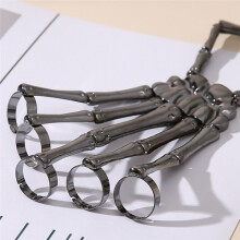 2X Fashion Personality Punk Skeleton Hand Bone Versatile Five-Finger Ring Bracelet Adjustable All-In-One Chain