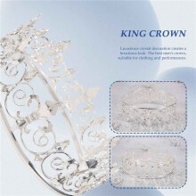 Royal King Crown for Men - Metal Prince Crowns and Tiaras, Full Round Birthday Party Hats,Medieval Accessories (Silver)