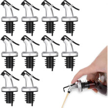 10-piece set of oil bottle pourers with flap, stainless steel oil pourers, spirits pourers for bottles, wine pouring, oil pourers, leak-proof win
