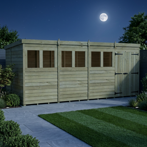 16 x 5 Pent Shed Tanalised (Double Door, With Windows) 2