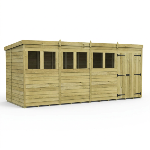 16 x 5 Pent Shed Tanalised (Double Door, With Windows) 1