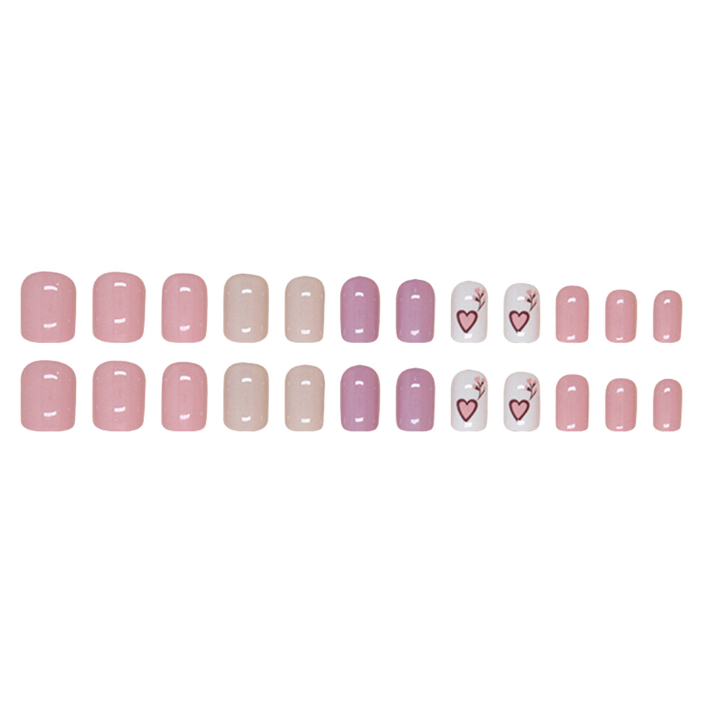 Dcph-Clothing 24Pcs Heart False Nails Short Square Diy Glue-On