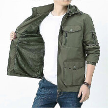 Jacket Men's Loose Plus Size Multi-pocket Jacket Can Take Off The Hood Work Coat Top 25-26