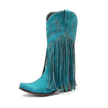 Women's Fringe Western Boots, Wide Calf Riding Cowgirl Cowboy Boots 25-26