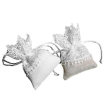 Decorative Purpose Drawstring Pouches for Storing Accessories Or Gifts with A Beautiful Lace Design In White Color 10Pcs