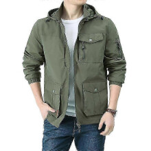 Jacket Men's Loose Plus Size Multi-pocket Jacket Can Take Off The Hood Work Coat Top 25-26