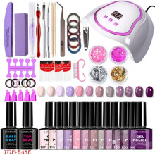 (CN136-1) 12 Colors Gel Nail Polish Kit with LED Lamp, Nail File, French Tips & Nail Art Decorations, Complete Starter Set