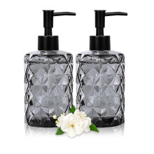 Black soap dispenser, glass soap dispenser for bathroom, refillable pump dispenser for kitchen with stainless steel funnel, 330 ml vintage soap d