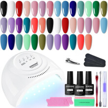 (Complete set) 20 Colors Gel Polish Set with UV Lamp Base Coat Matte Top Coat Fast Curing Complete Nail Art Kit
