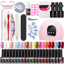 (12 bottles of 03) 20 Colors Glitter Gel Nail Polish Set Shimmer UV Gel Nail Art Kit with Base and Top Coat NJ