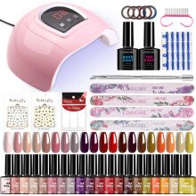 (20 colours-1) 20 Gel Nail Polish Kit with UV Lamp, Files, Stickers & Floral Tools Full Set