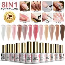 (g141-3) 12 Colors 8-in-1 Nail Gel Polish Set 15ml Each, All-in-One Base Coat, Top Coat, Extend, Strengthen, Shape Gel