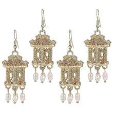 Chinese Style Earrings Pavilion Shaped for Decoration 4Pairs Dangling Earrings
