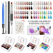(ZH717-5) 2025 New Nail Art Sponge Gel 9 Grid Set High Saturation Thick Nail Polish Gel Ombre Gradient Painting Kit